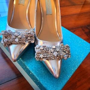 New in Box Betsey Johnson Silver rhinestone heels